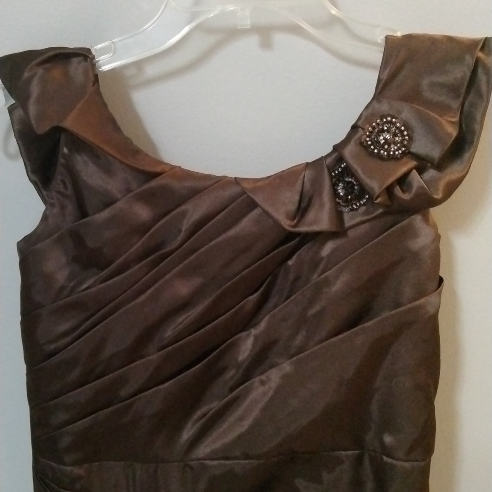 Belsoie Chocolate Brown Satin Long Gown Dress VINTAGE Sz S Prom Bridal Evening